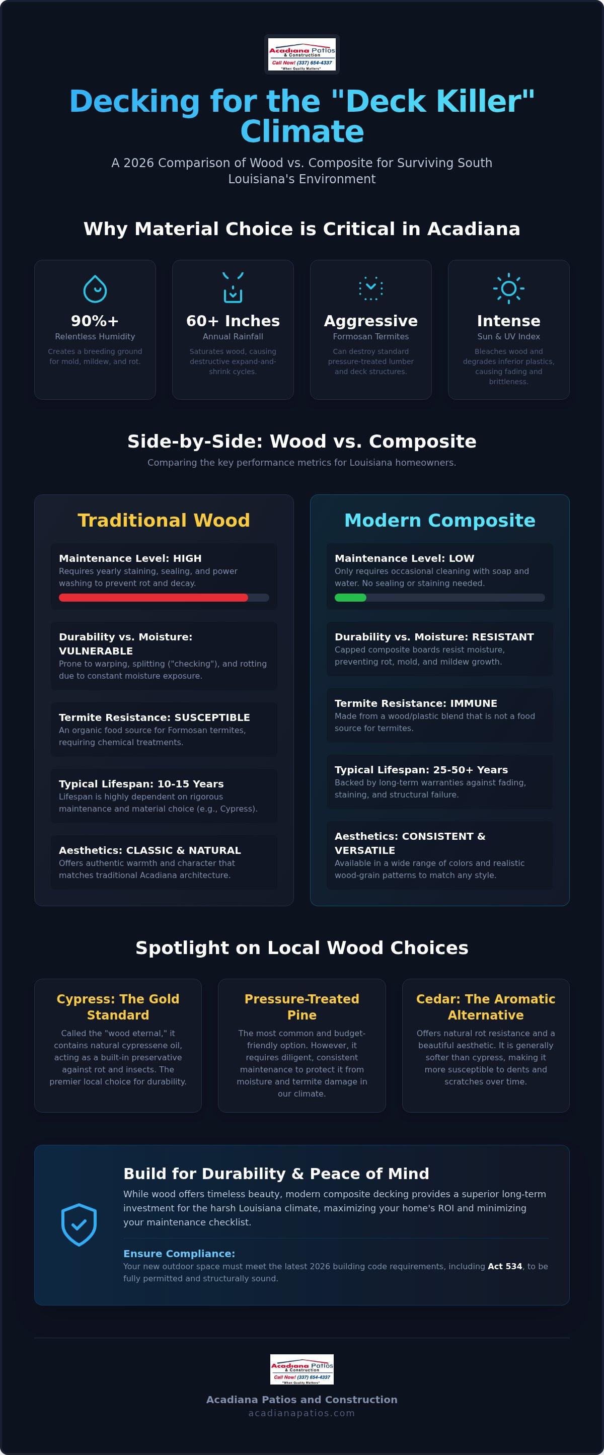 Wood vs. Composite Decking in Louisiana: 2026 Material Comparison Guide