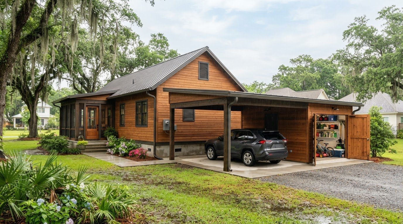 Carport with Storage Room Ideas for Lafayette Homes