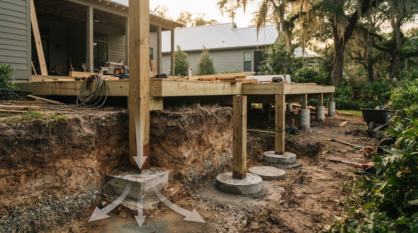 Deck footing requirements for Louisiana soil and post loads